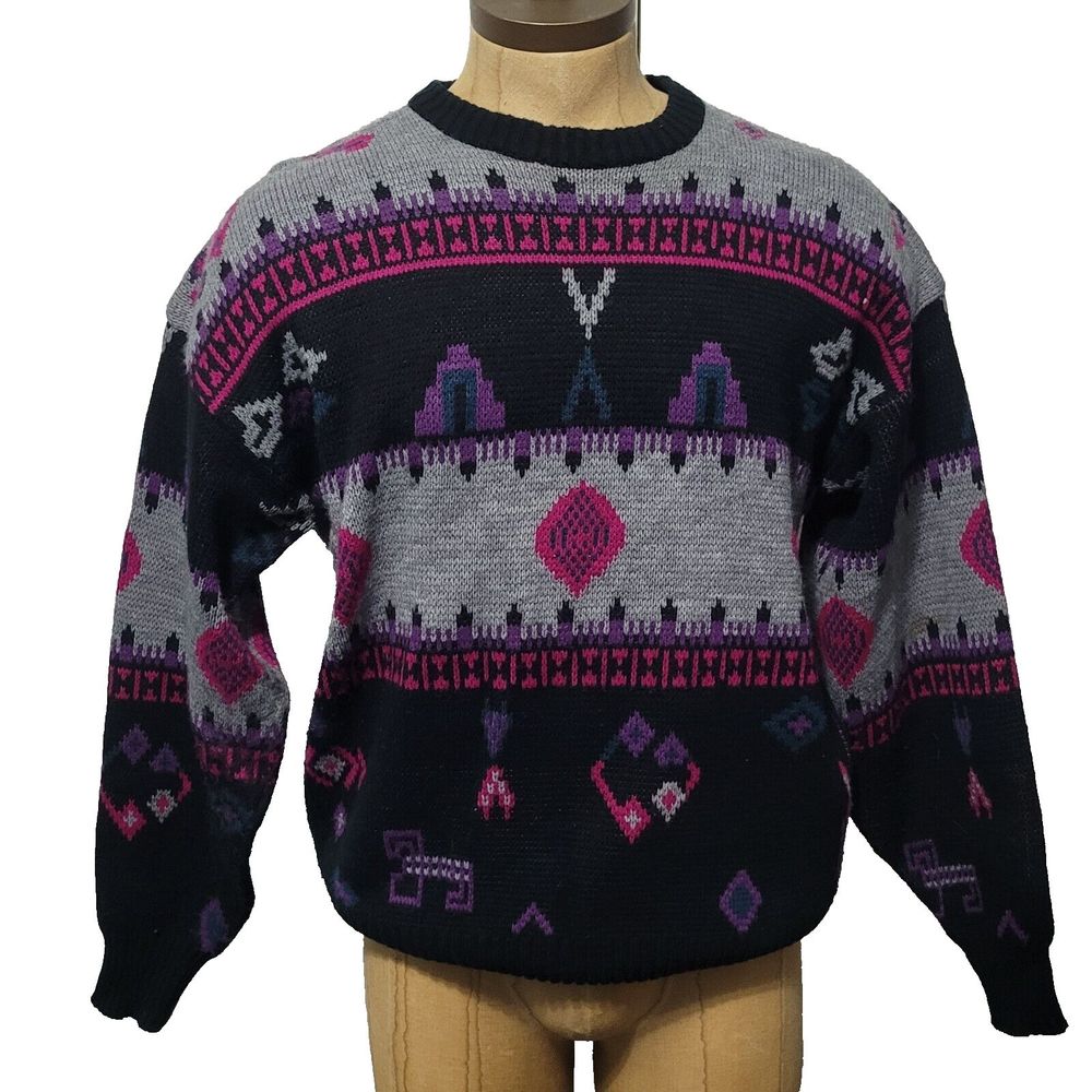 Men's Crewneck Sweater - Black and Purple